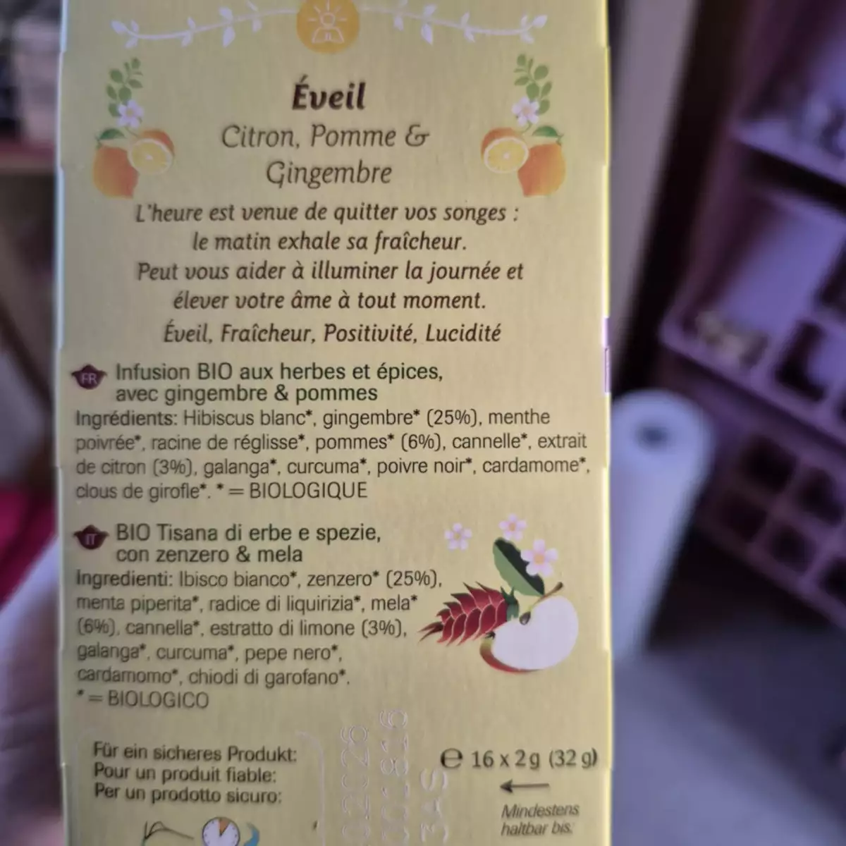 Infusion Bio Citron, pomme et gingembre