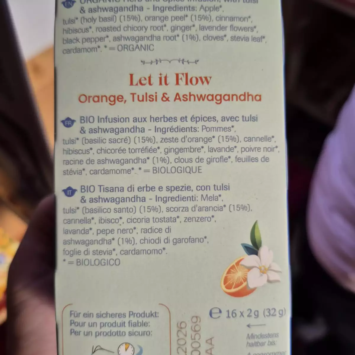 Infusion Bio Orange, tulipes, Ashwaganda